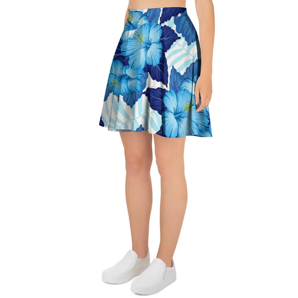 Hibiscus Blue Hawaiian Print Women's Skirt-grizzshop