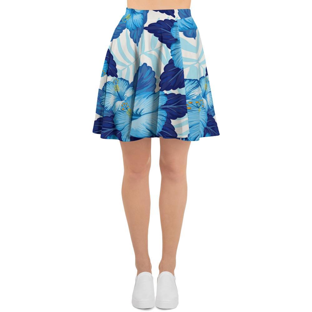 Hibiscus Blue Hawaiian Print Women's Skirt-grizzshop