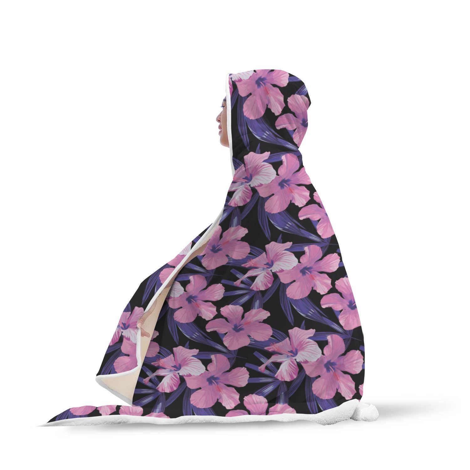 Hibiscus Floral Tropical Hawaiian Flower Palm Leaves Pattern Print Hooded Blanket-grizzshop