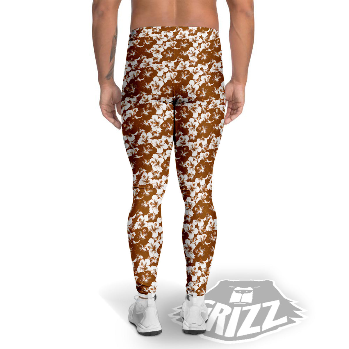 Hibiscus Flower Brown Camo Print Men's Leggings-grizzshop