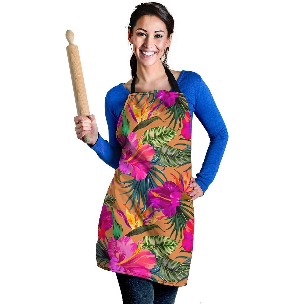 Hibiscus Flower Hawaiian Yellow Print Women's Apron-grizzshop