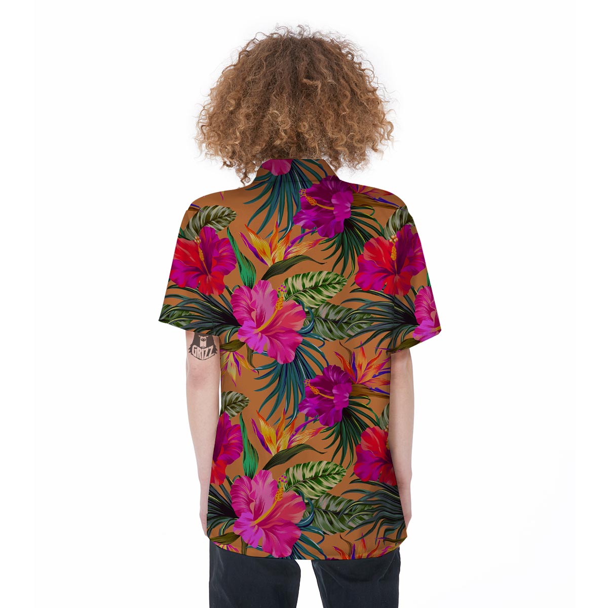 Hibiscus Flower Hawaiian Yellow Print Women's Short Sleeve Shirts-grizzshop