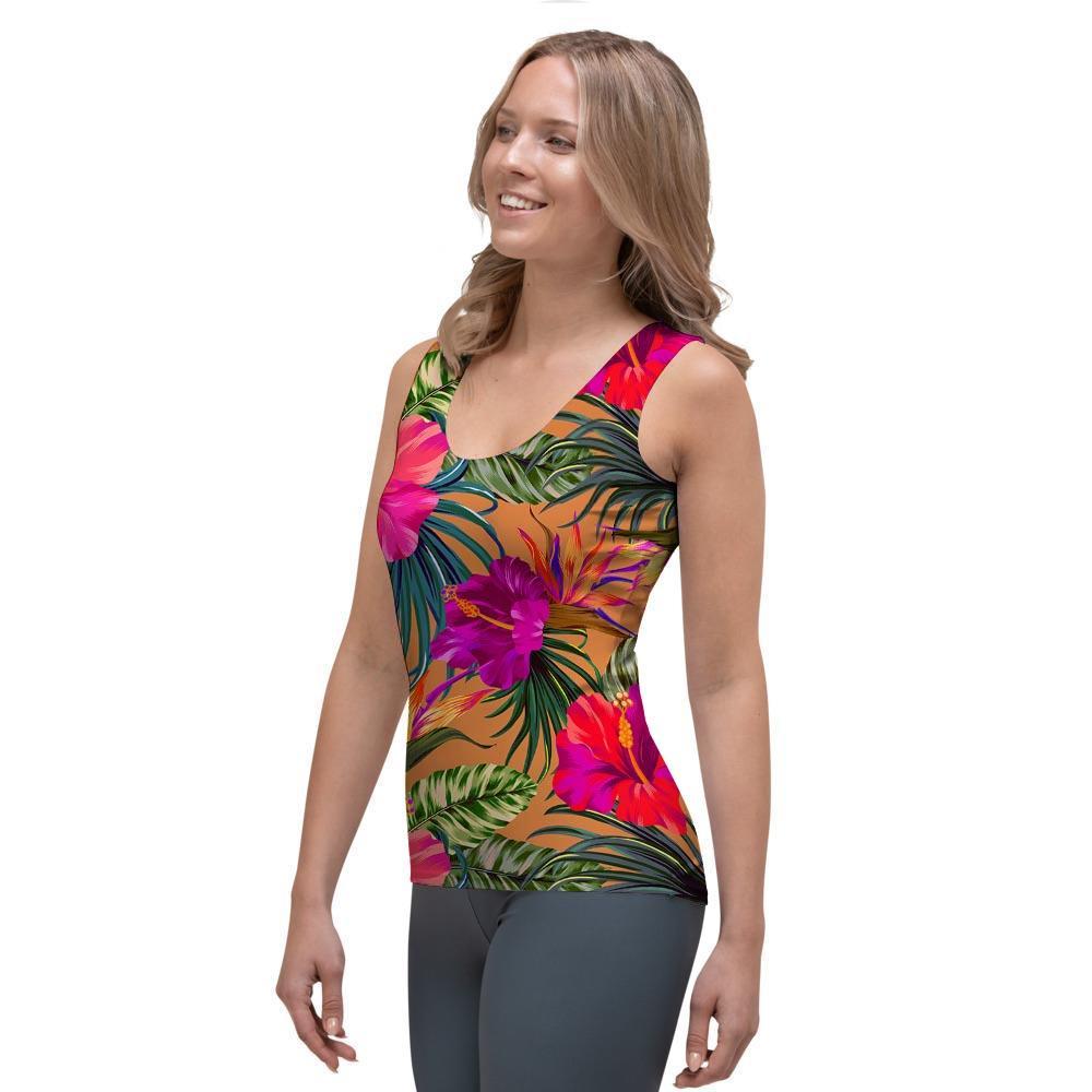 Hibiscus Flower Hawaiian Yellow Print Women's Tank Top-grizzshop