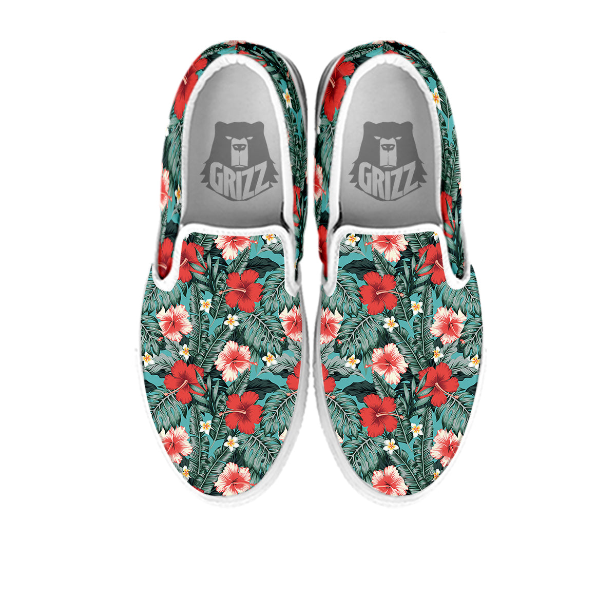 Hibiscus Flowers Tropical Print Pattern White Slip On Shoes-grizzshop