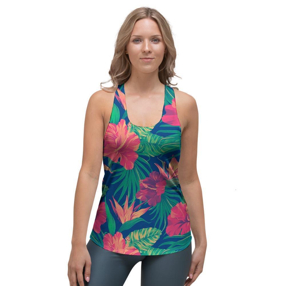 Hibiscus Hawaiian Flower Print Women's Racerback Tank Top-grizzshop
