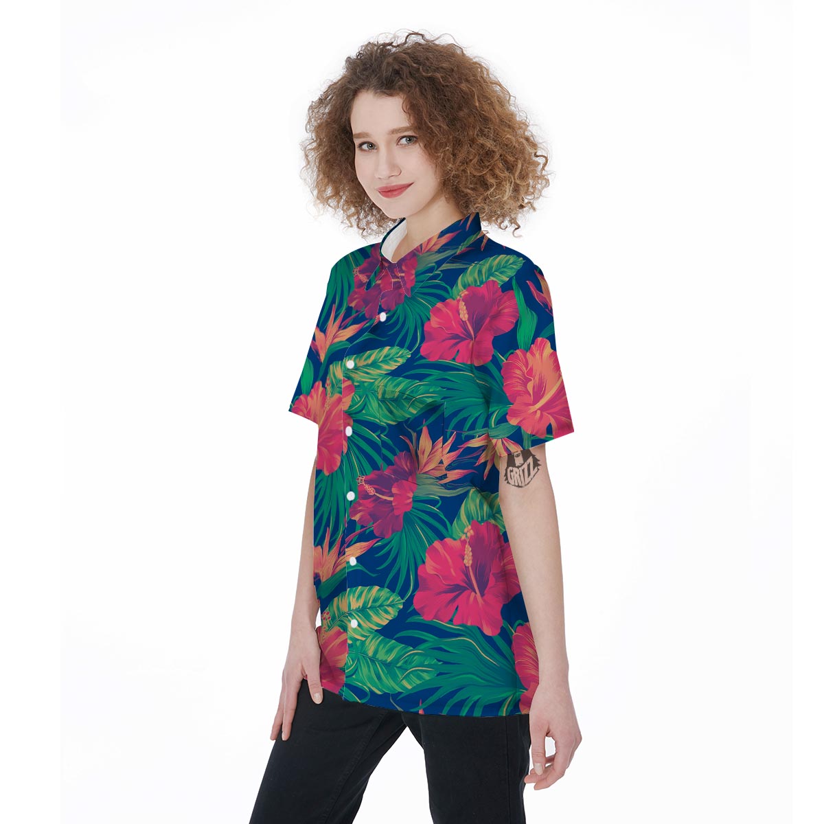 Hibiscus Hawaiian Flower Print Women's Short Sleeve Shirts-grizzshop