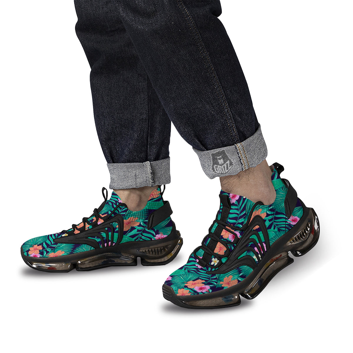 Hibiscus Leaves Tropical Print Pattern Black Gym Shoes-grizzshop