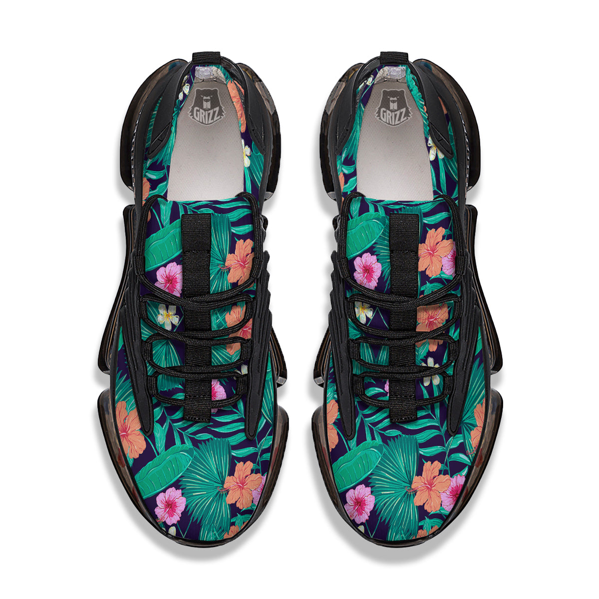 Hibiscus Leaves Tropical Print Pattern Black Gym Shoes-grizzshop