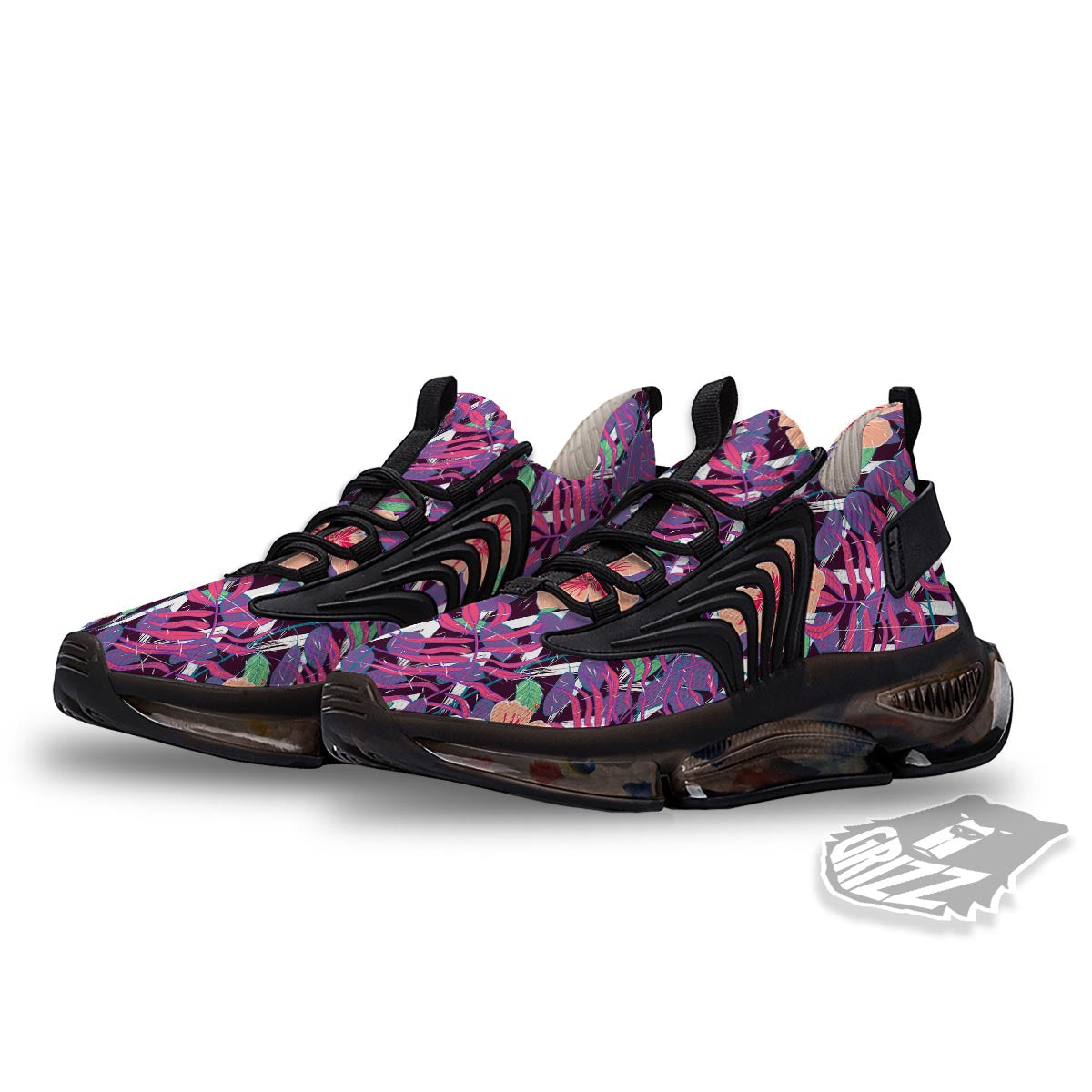 Hibiscus Purple Tropical Print Pattern Black Gym Shoes-grizzshop