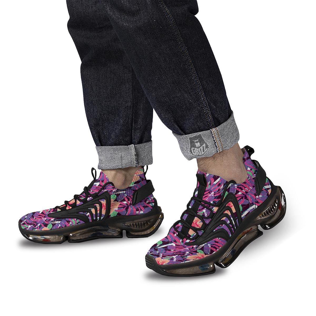 Hibiscus Purple Tropical Print Pattern Black Gym Shoes-grizzshop