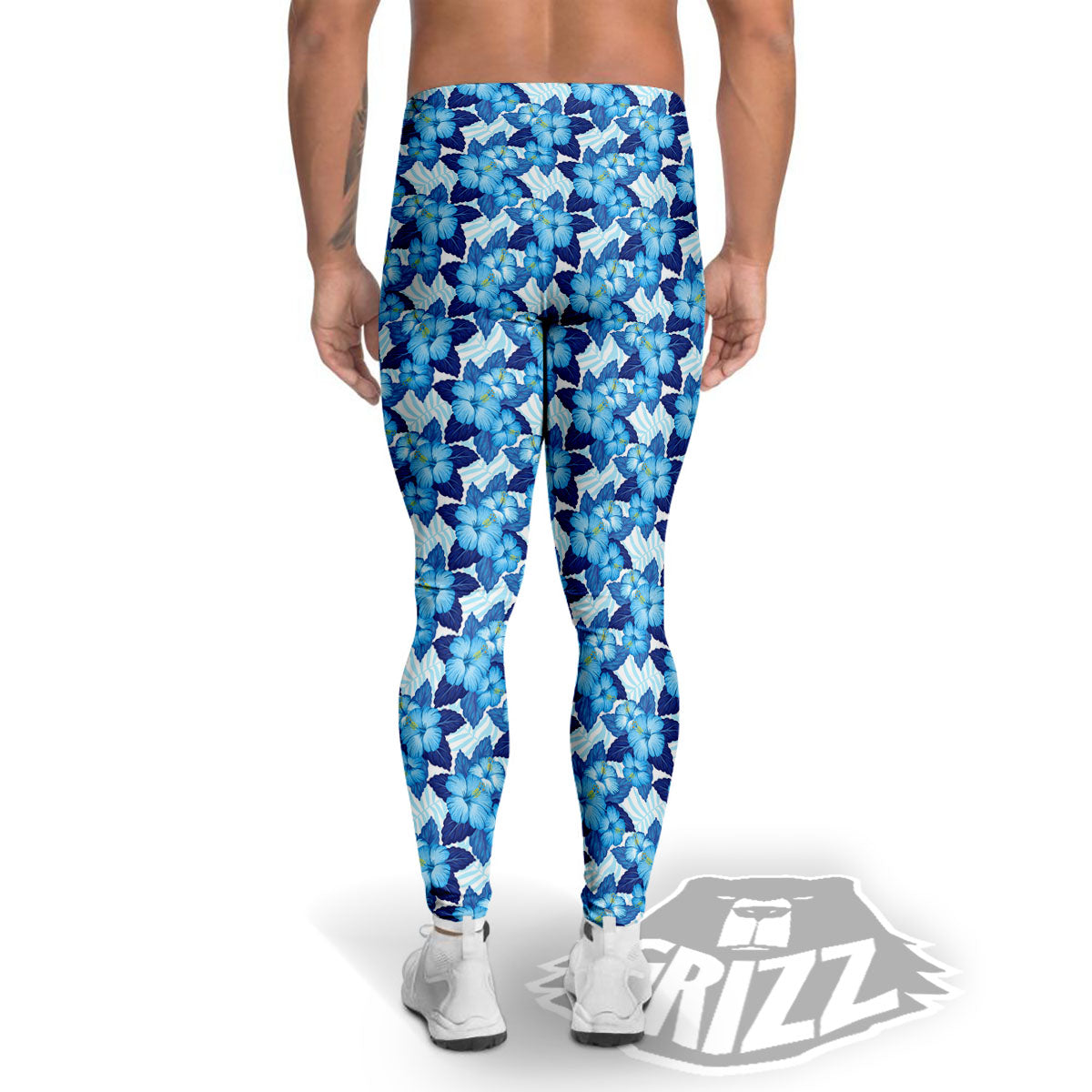 Hibiscus Tropical Blue Print Pattern Men's Leggings-grizzshop