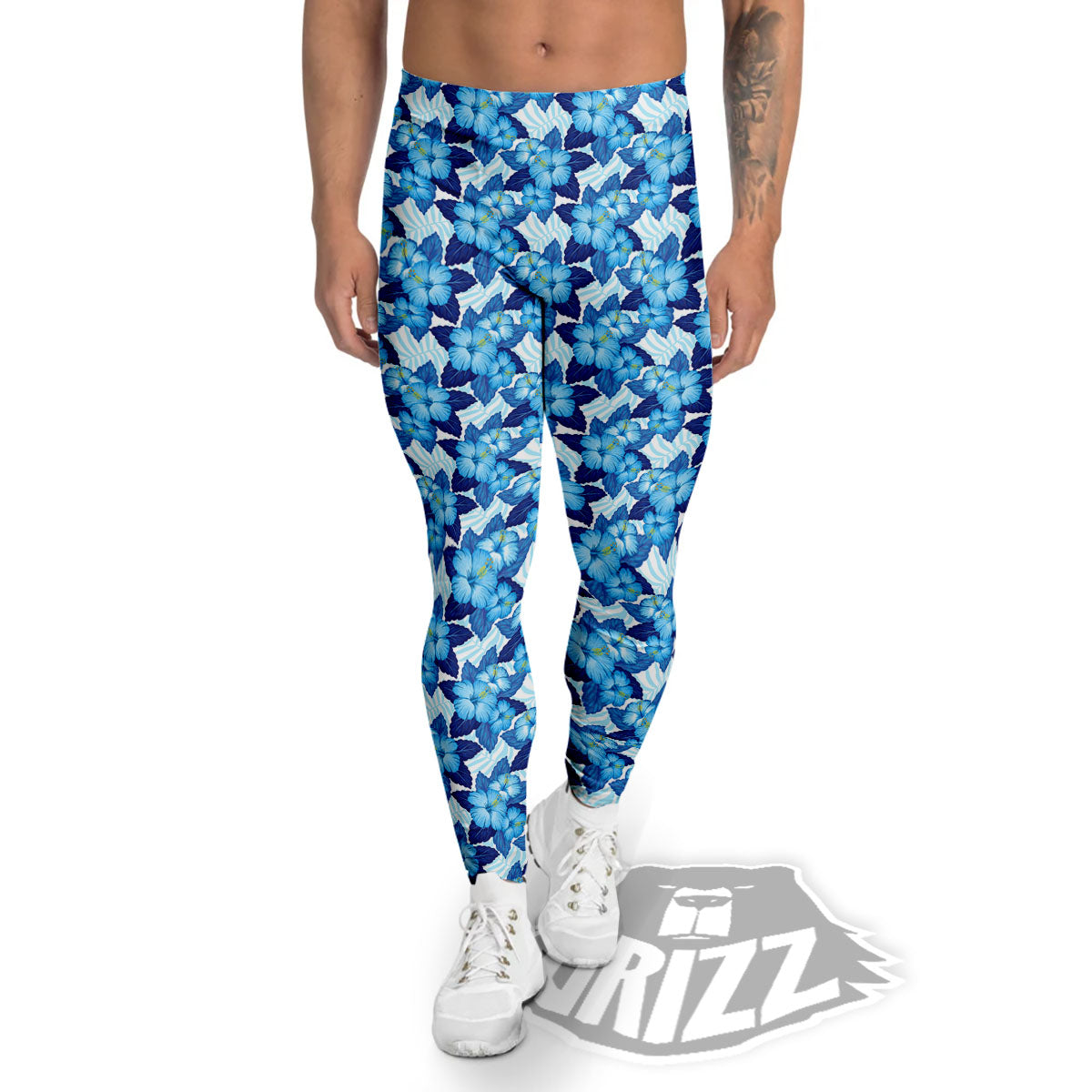 Hibiscus Tropical Blue Print Pattern Men's Leggings-grizzshop