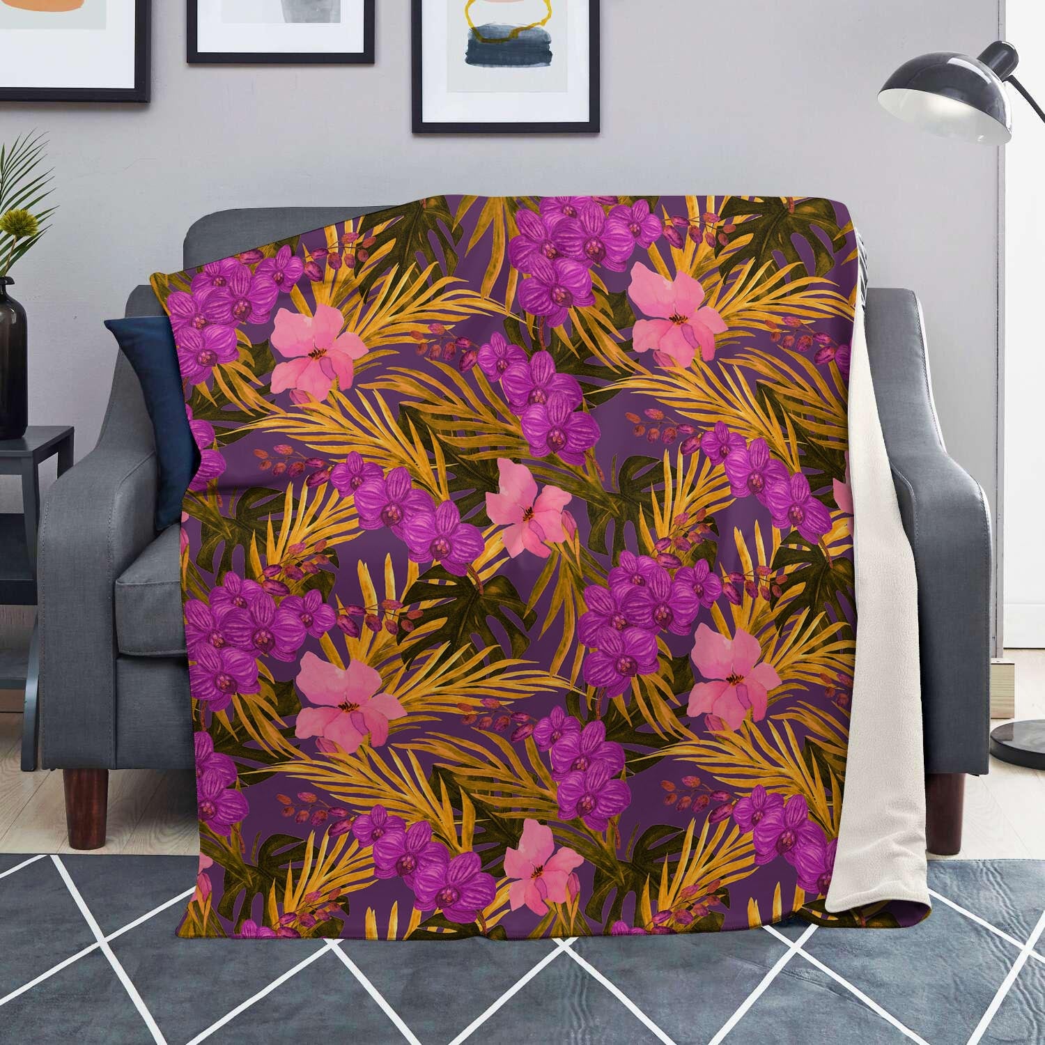 Hibiscus Watercolor Flower Hawaiian Print Blanket-grizzshop