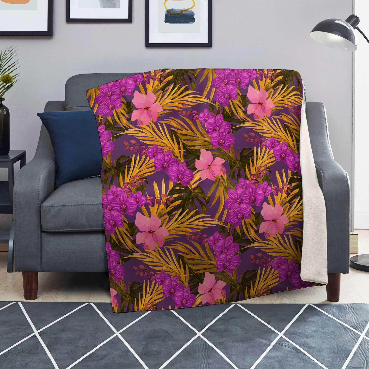 Hand Drawn Hibiscus Print Blanket