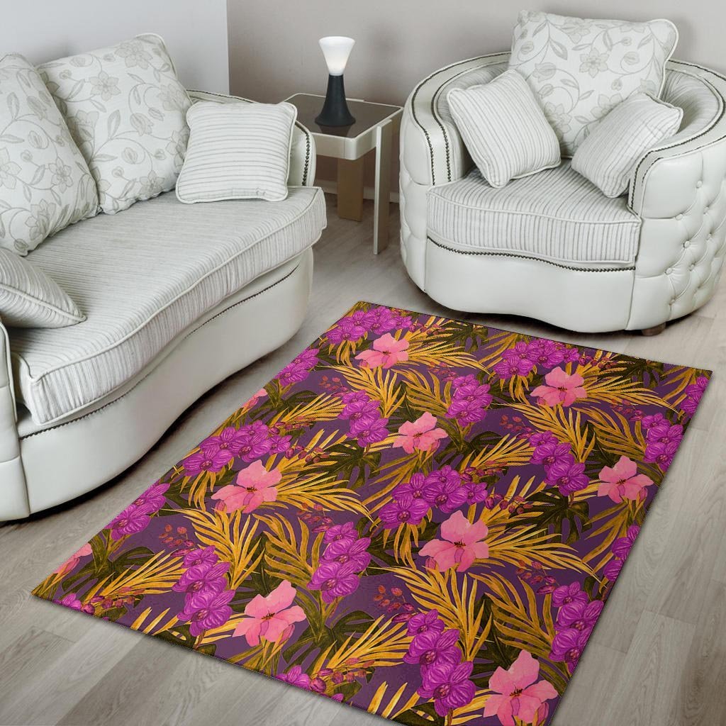 Hibiscus Watercolor Flower Hawaiian Print Floor Mat-grizzshop