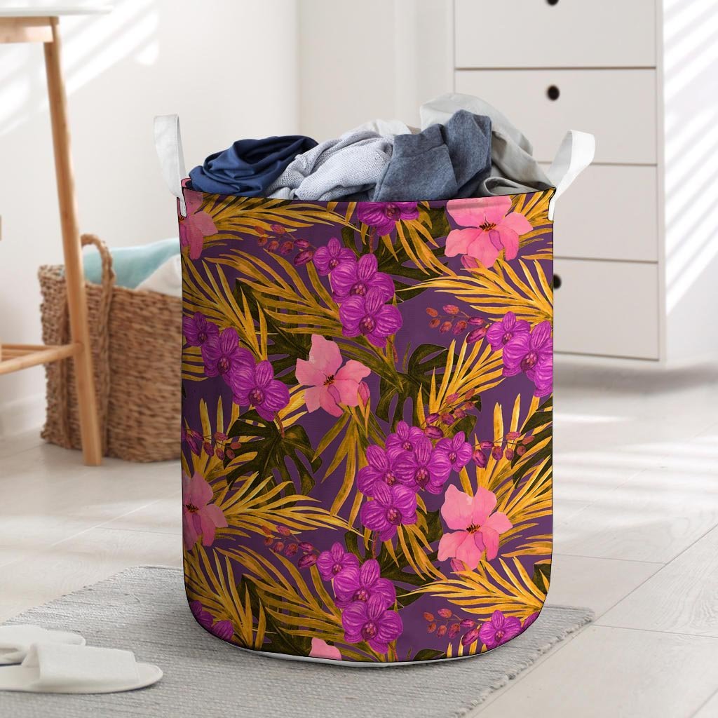 Hibiscus Watercolor Flower Hawaiian Print Laundry Basket-grizzshop