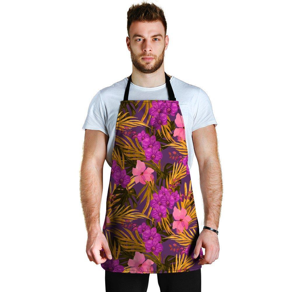 Hibiscus Watercolor Flower Hawaiian Print Men's Apron-grizzshop
