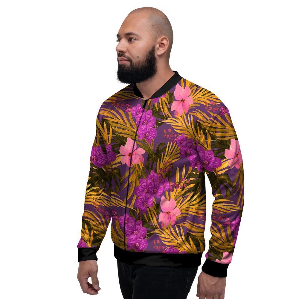 Hibiscus Watercolor Flower Hawaiian Print Men's Bomber Jacket-grizzshop