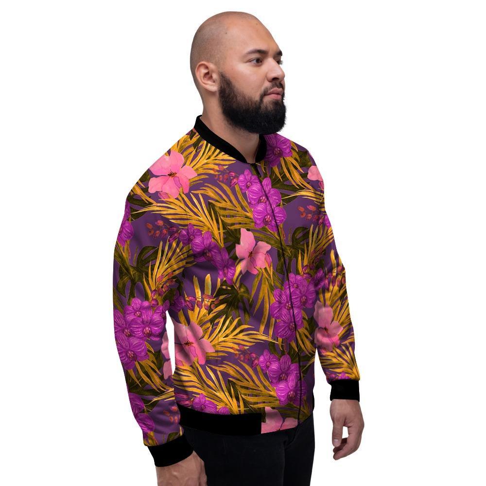 Hibiscus Watercolor Flower Hawaiian Print Men's Bomber Jacket-grizzshop