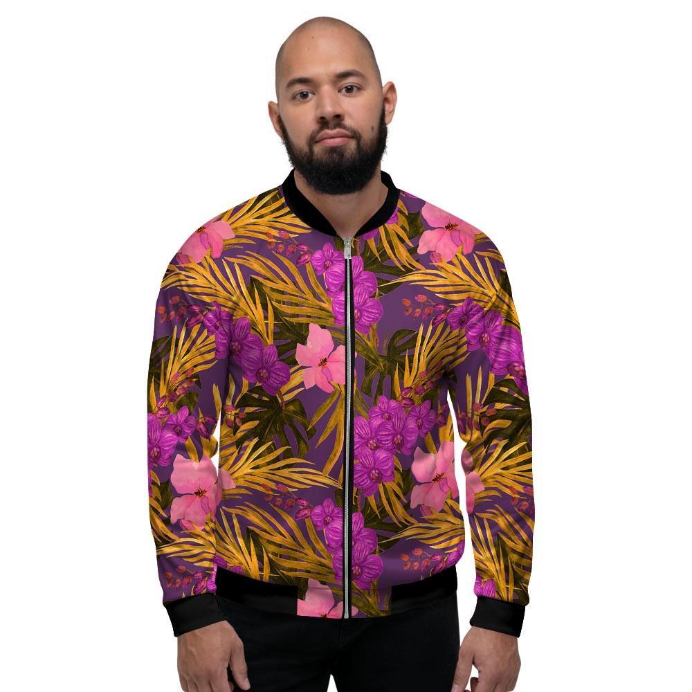 Hibiscus Watercolor Flower Hawaiian Print Men's Bomber Jacket-grizzshop