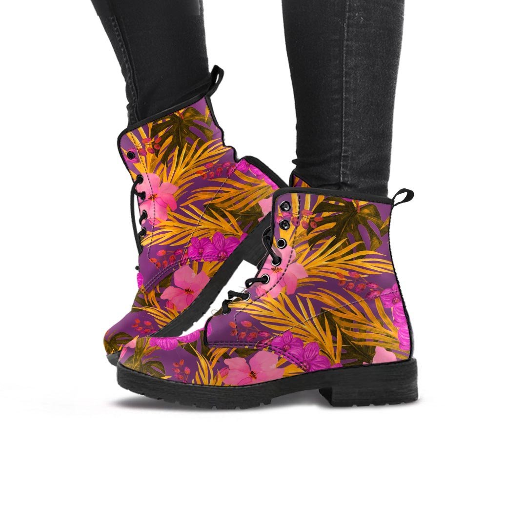 Hibiscus Watercolor Flower Hawaiian Print Women's Boots-grizzshop