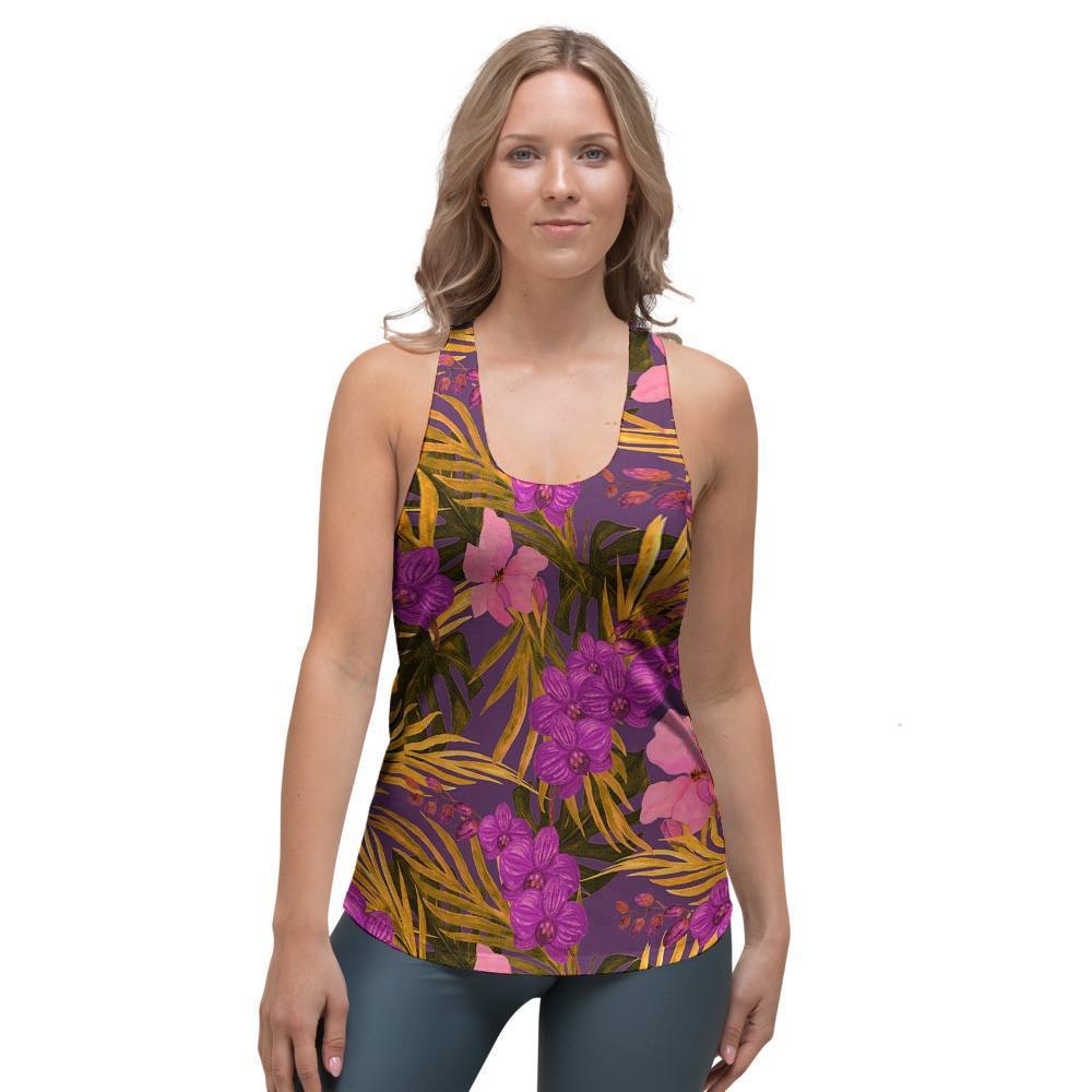 Hibiscus Watercolor Flower Hawaiian Print Women's Racerback Tank Top-grizzshop
