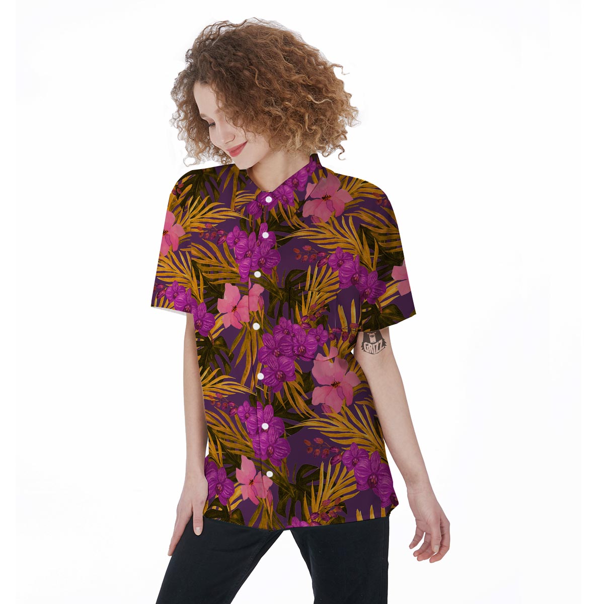 Hibiscus Watercolor Flower Hawaiian Print Women's Short Sleeve Shirts-grizzshop
