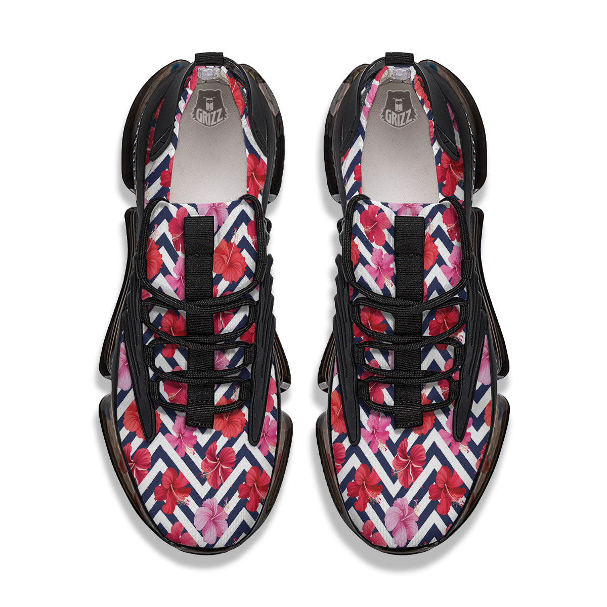 Hibiscus Zigzag Pink Print Pattern Black Gym Shoes-grizzshop