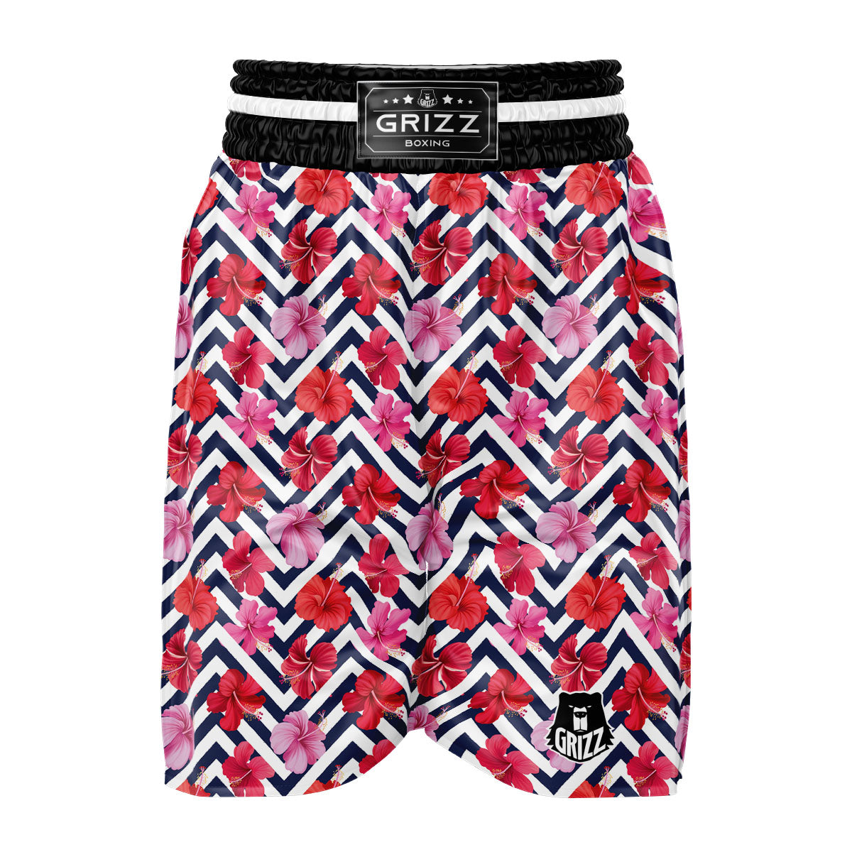 Hibiscus Zigzag Pink Print Pattern Boxing Shorts-grizzshop
