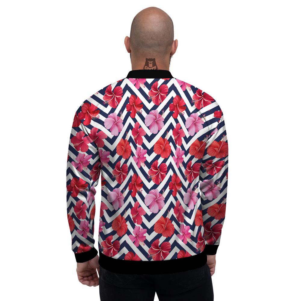Hibiscus Zigzag Pink Print Pattern Men's Bomber Jacket-grizzshop