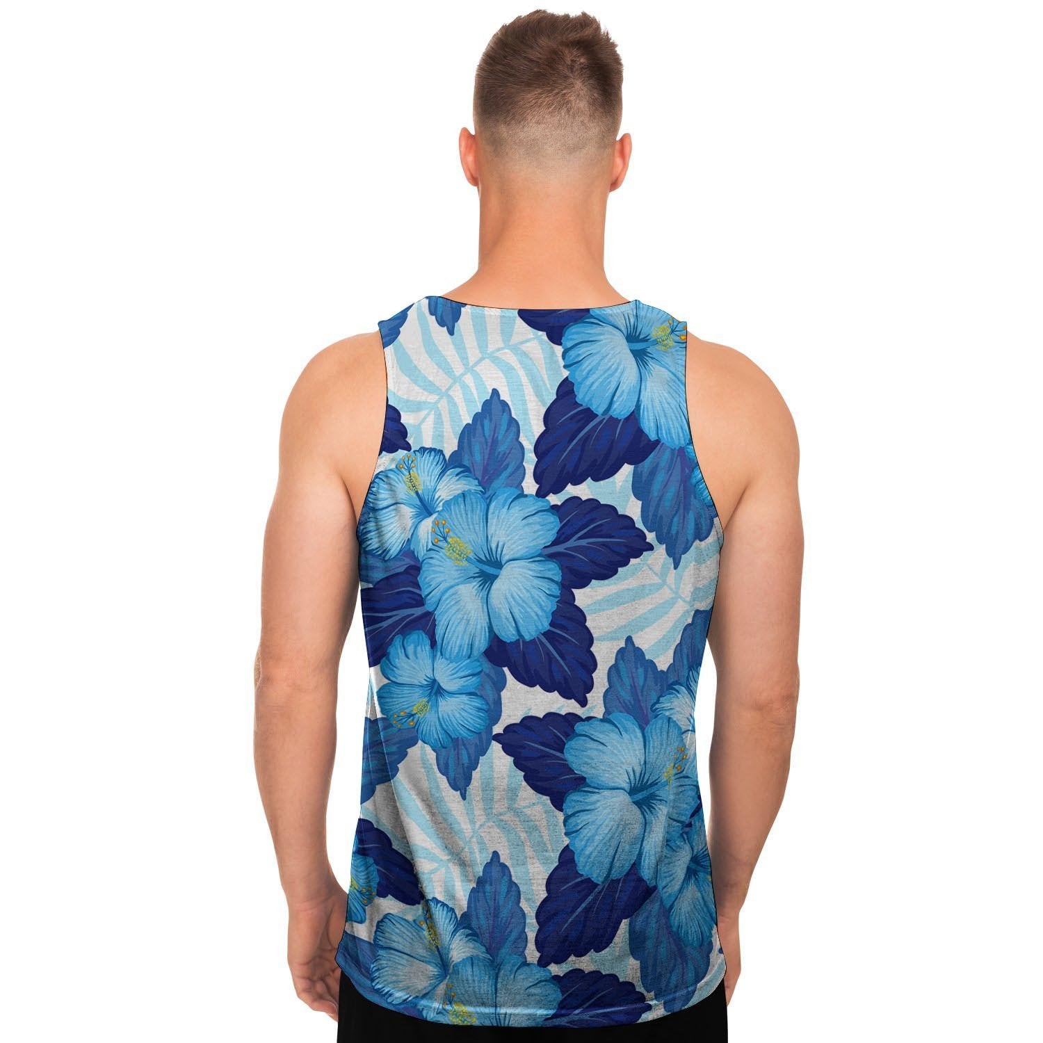 Hibiscus Blue Hawaiian Print Men's Tank Tops-grizzshop