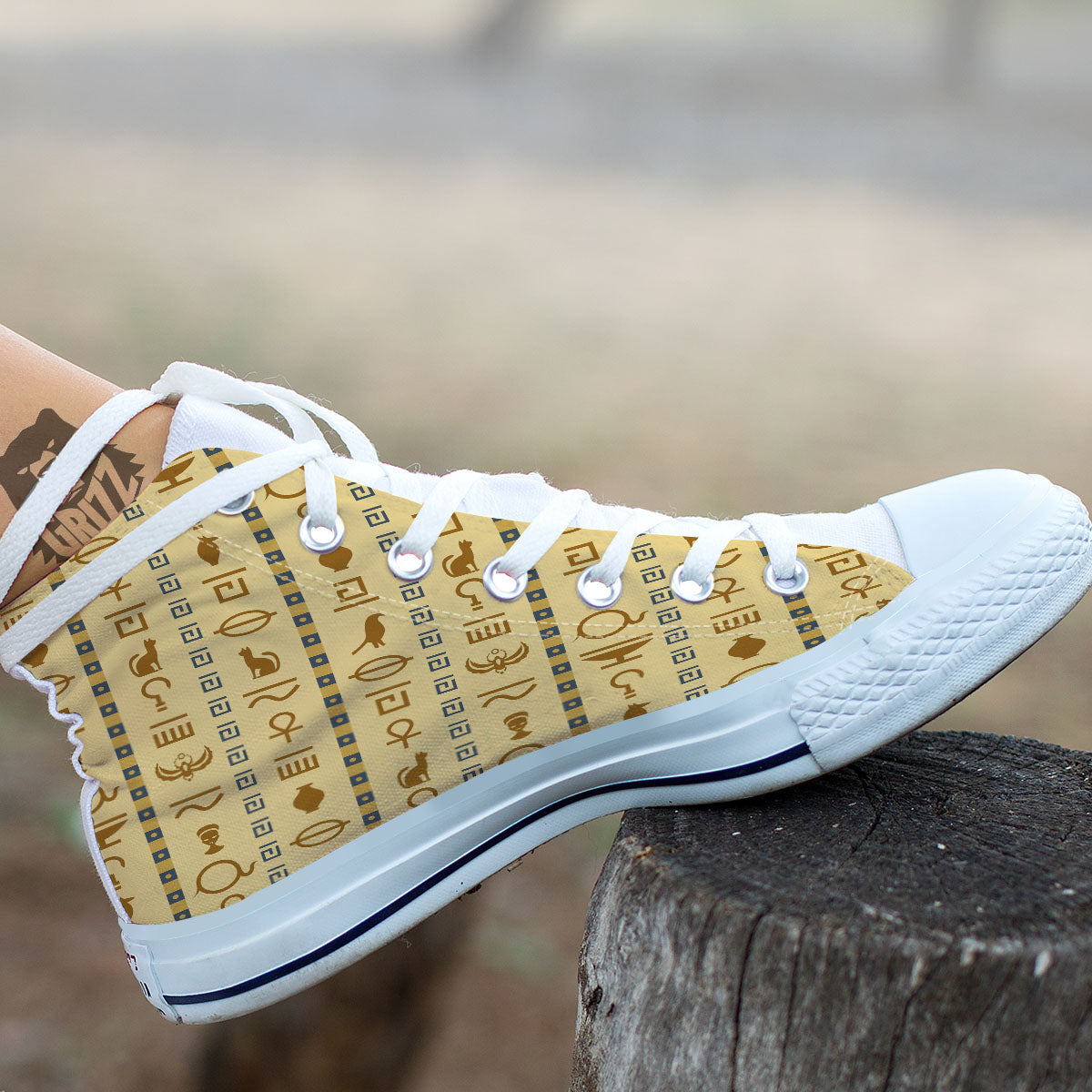 Hieroglyphs Ancient Egyptian Print White High Top Shoes-grizzshop