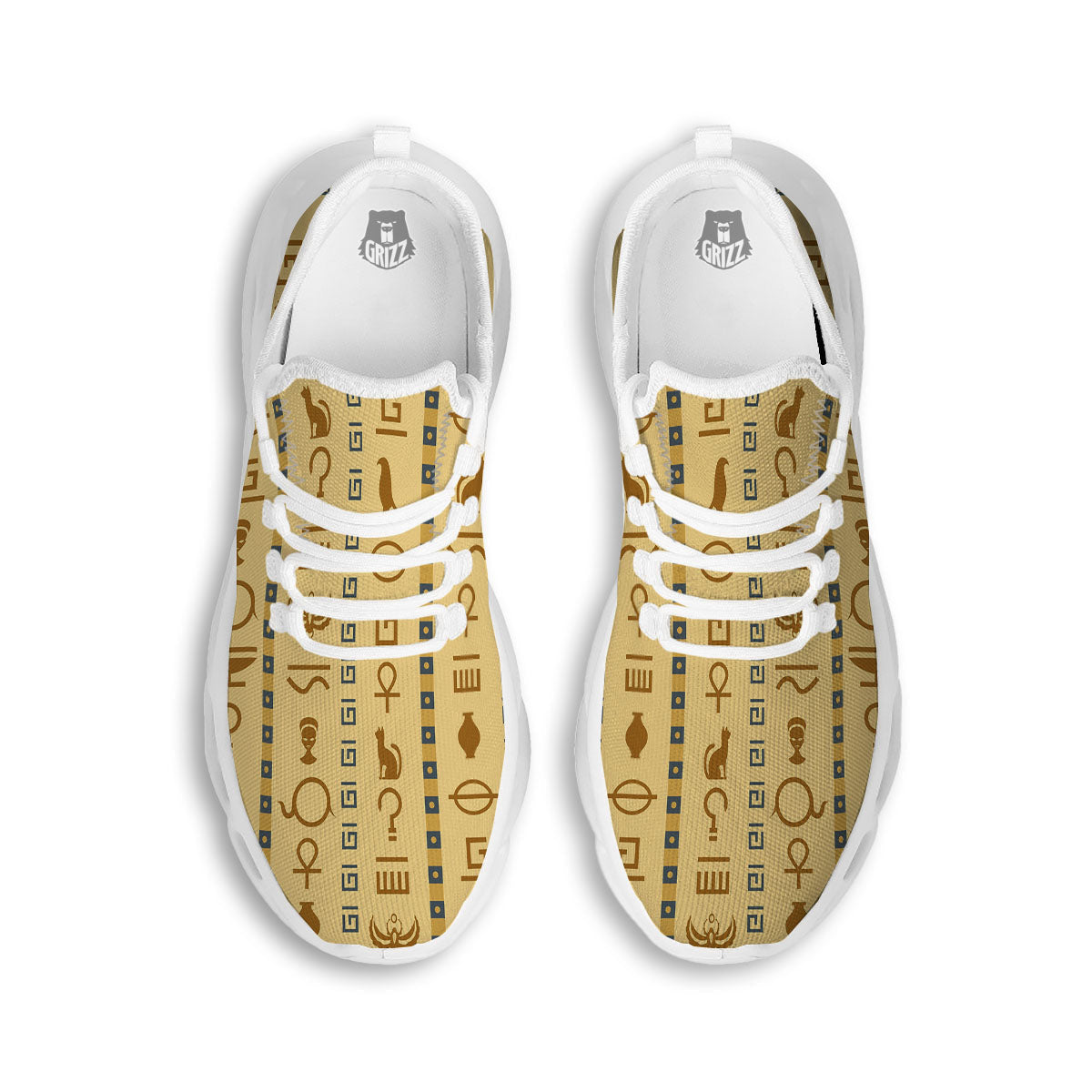 Hieroglyphs Ancient Egyptian Print White Running Shoes-grizzshop
