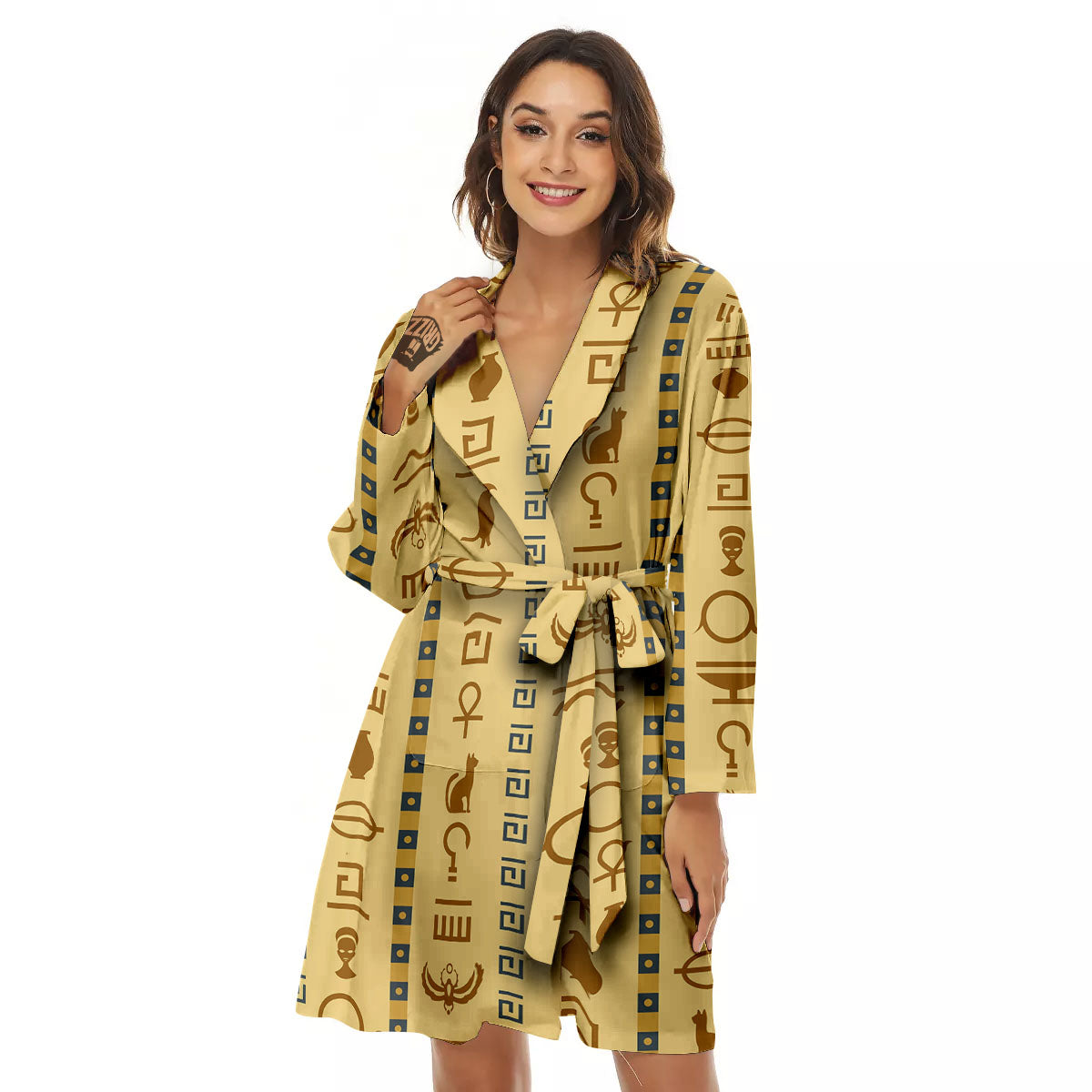 Hieroglyphs Ancient Egyptian Print Women's Robe-grizzshop