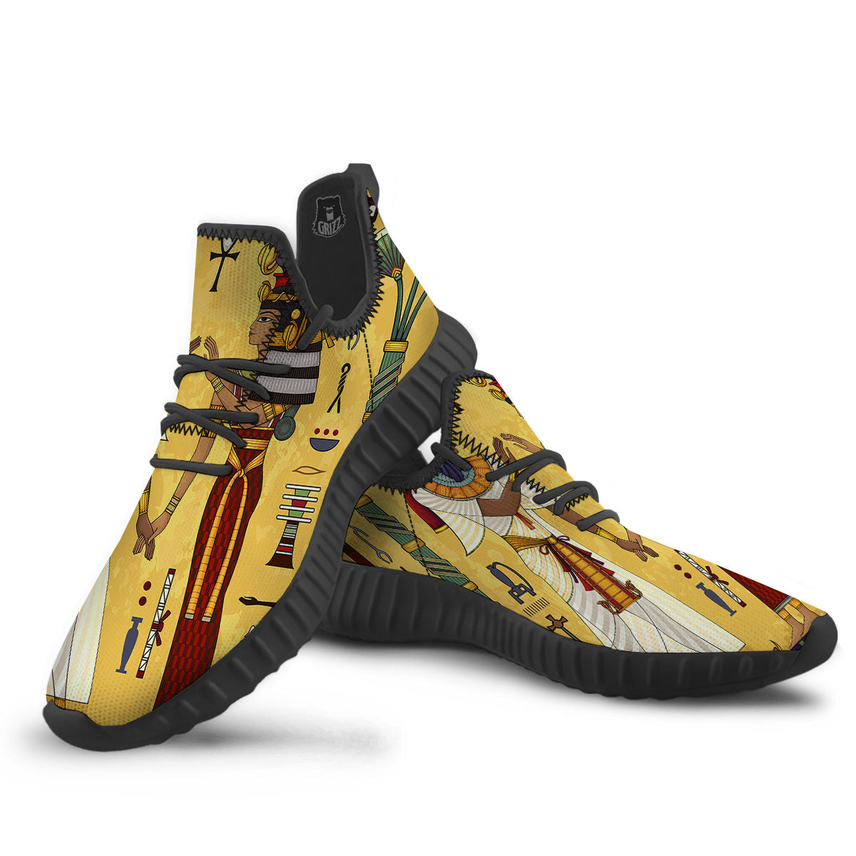 Hieroglyphs And Gods Egyptian Print Black Walking Shoes-grizzshop