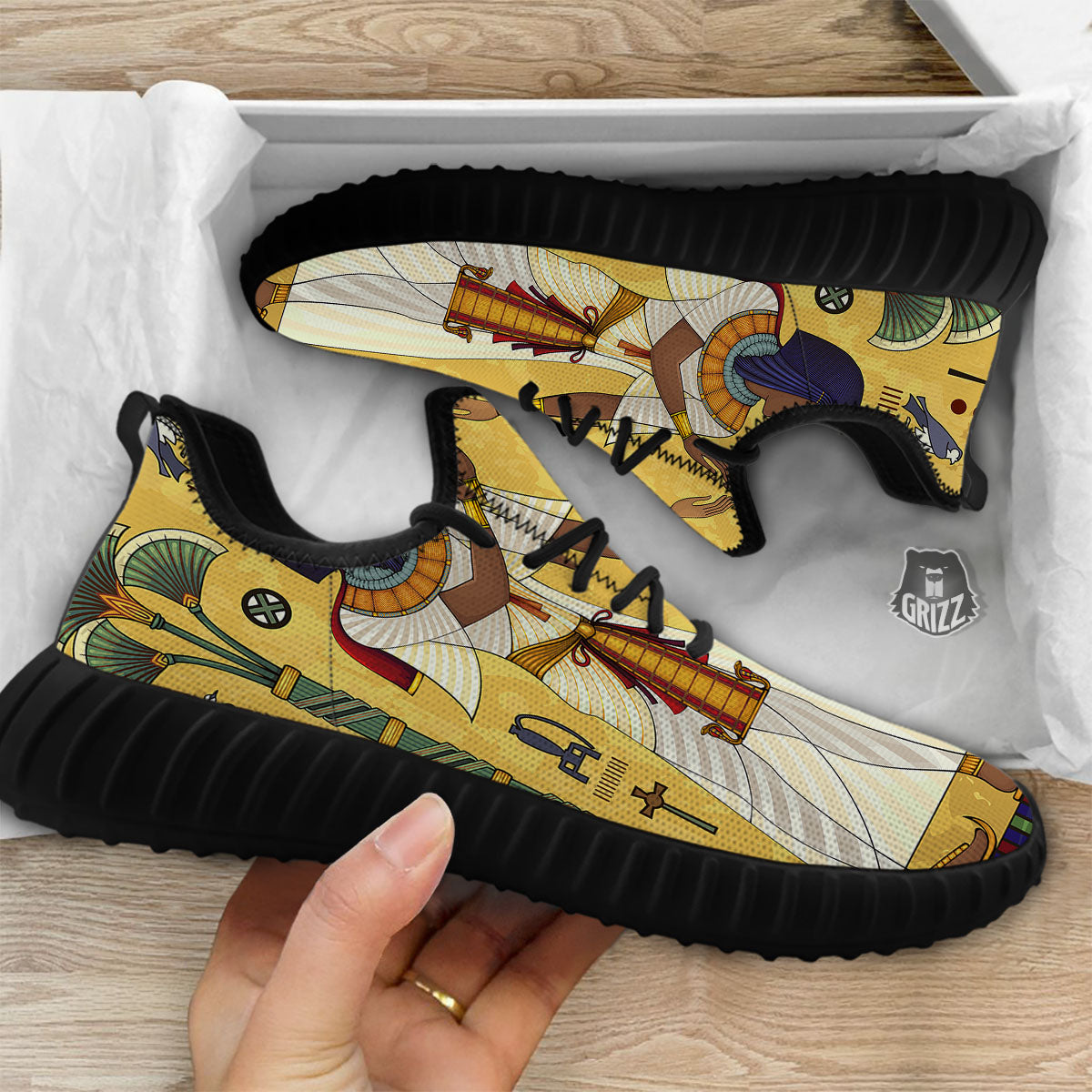 Hieroglyphs And Gods Egyptian Print Black Walking Shoes-grizzshop
