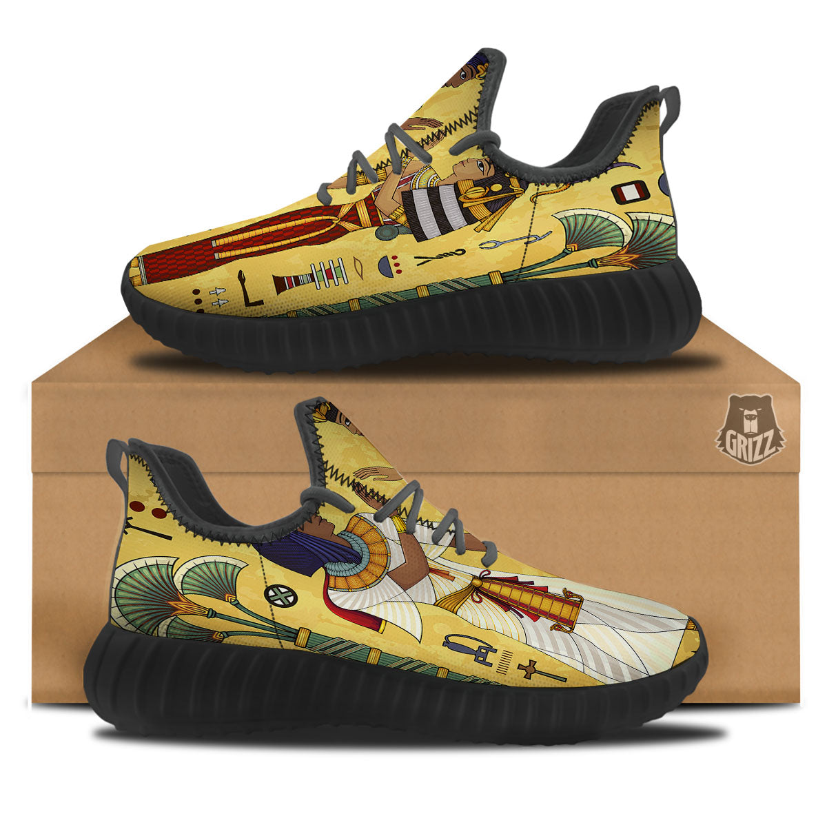 Hieroglyphs And Gods Egyptian Print Black Walking Shoes-grizzshop