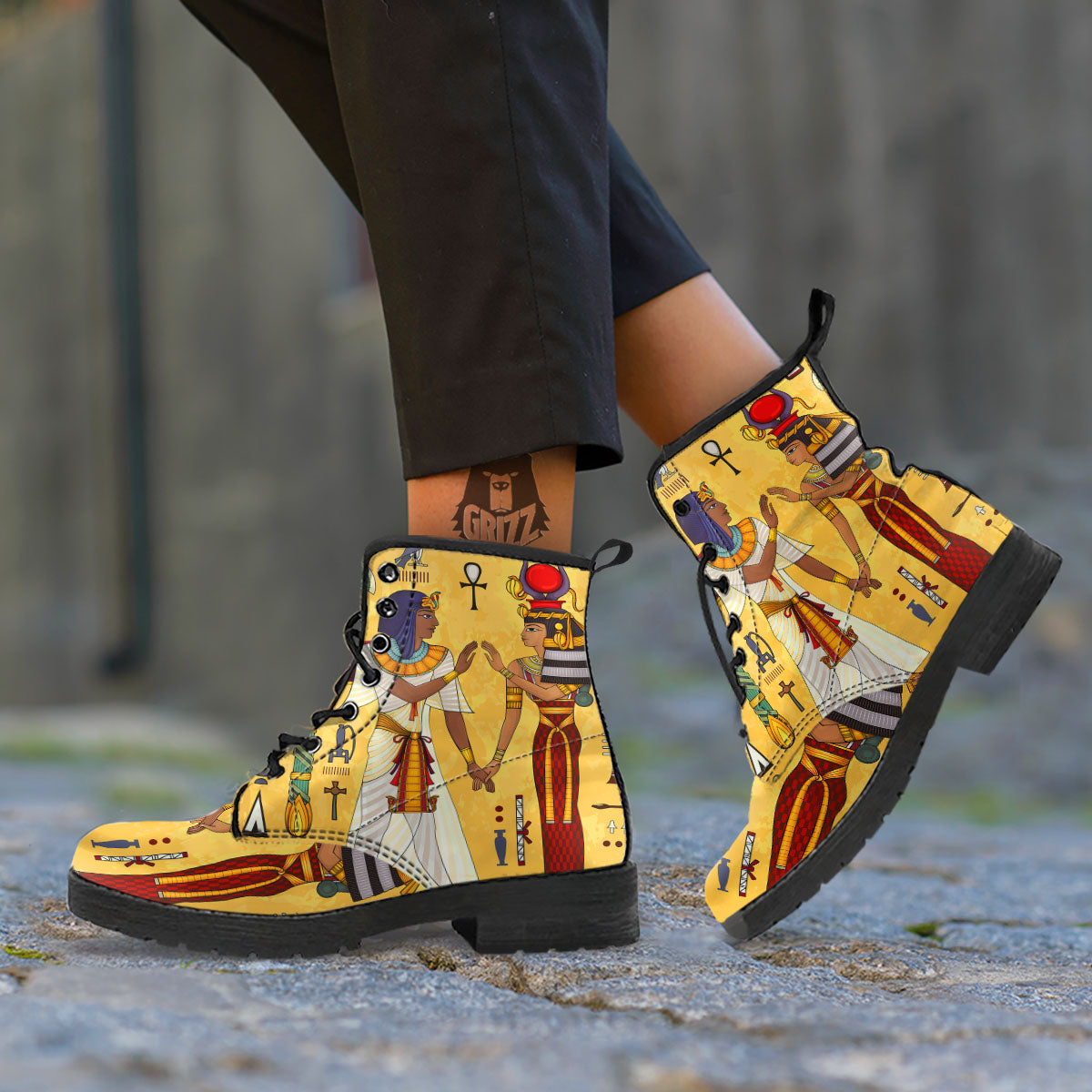 Hieroglyphs And Gods Egyptian Print Leather Boots-grizzshop