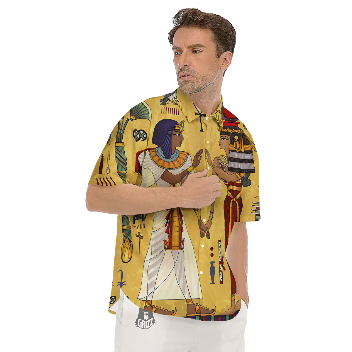 Hieroglyphs And Gods Egyptian Print Men's Short Sleeve Shirts-grizzshop