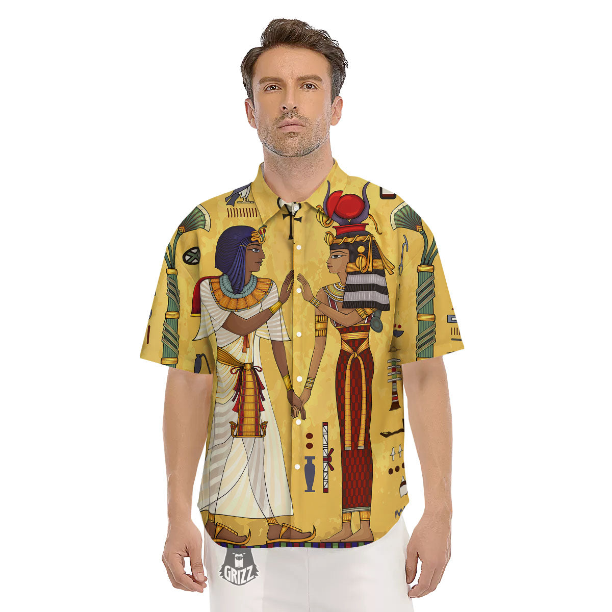 Hieroglyphs And Gods Egyptian Print Men's Short Sleeve Shirts-grizzshop