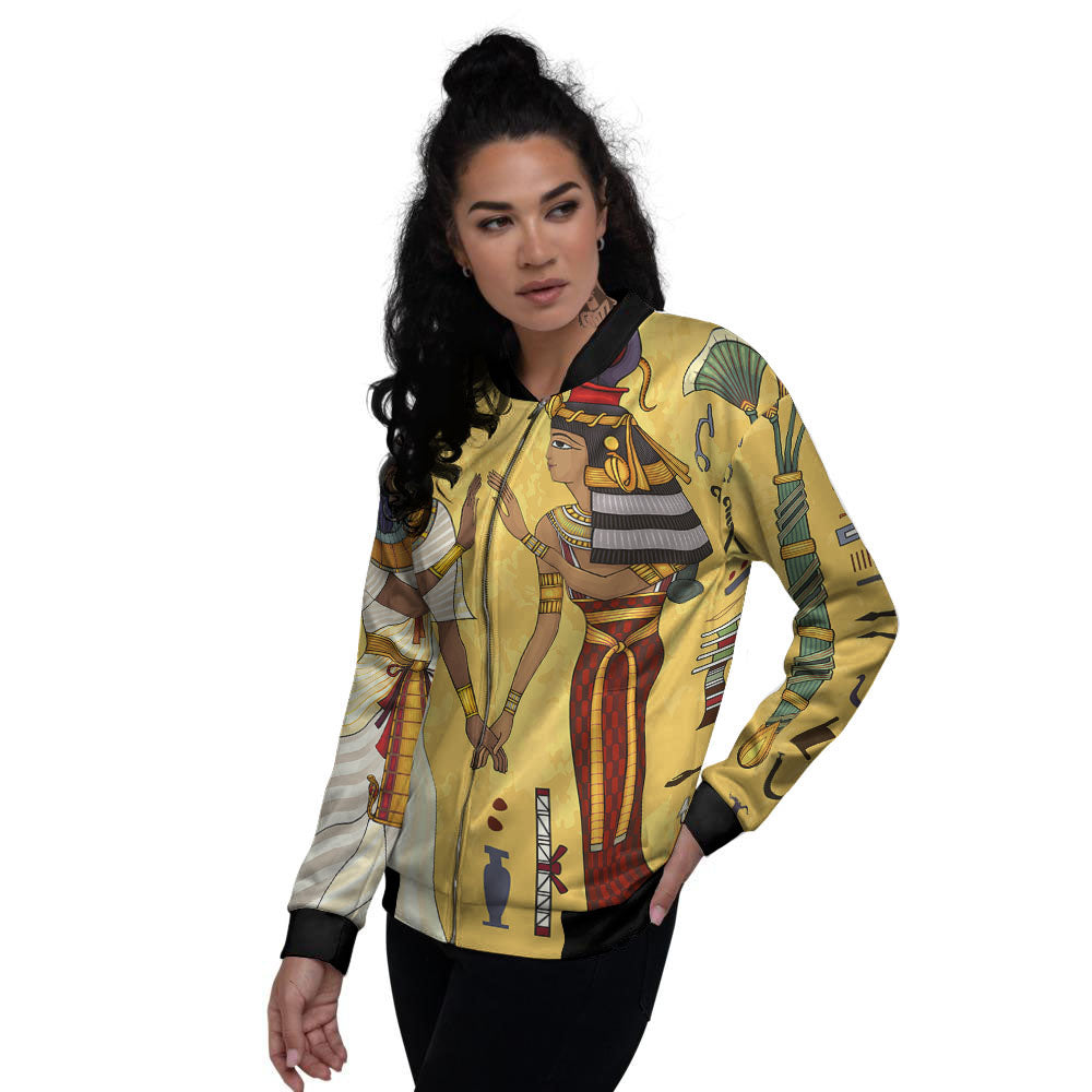 Hieroglyphs And Gods Egyptian Print Women's Bomber Jacket-grizzshop
