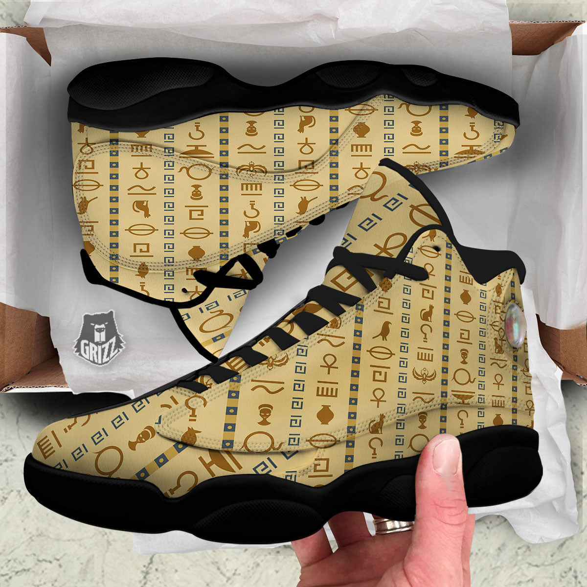 Hieroglyphs Egyptian Print Black Basketball Shoes-grizzshop