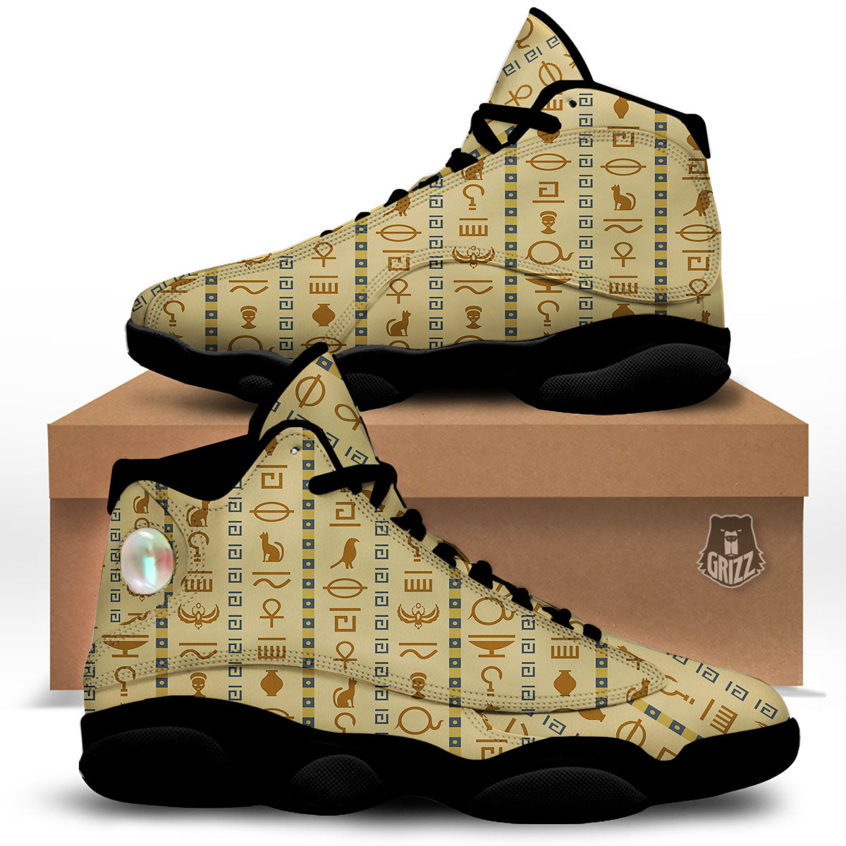 Hieroglyphs Egyptian Print Black Basketball Shoes-grizzshop