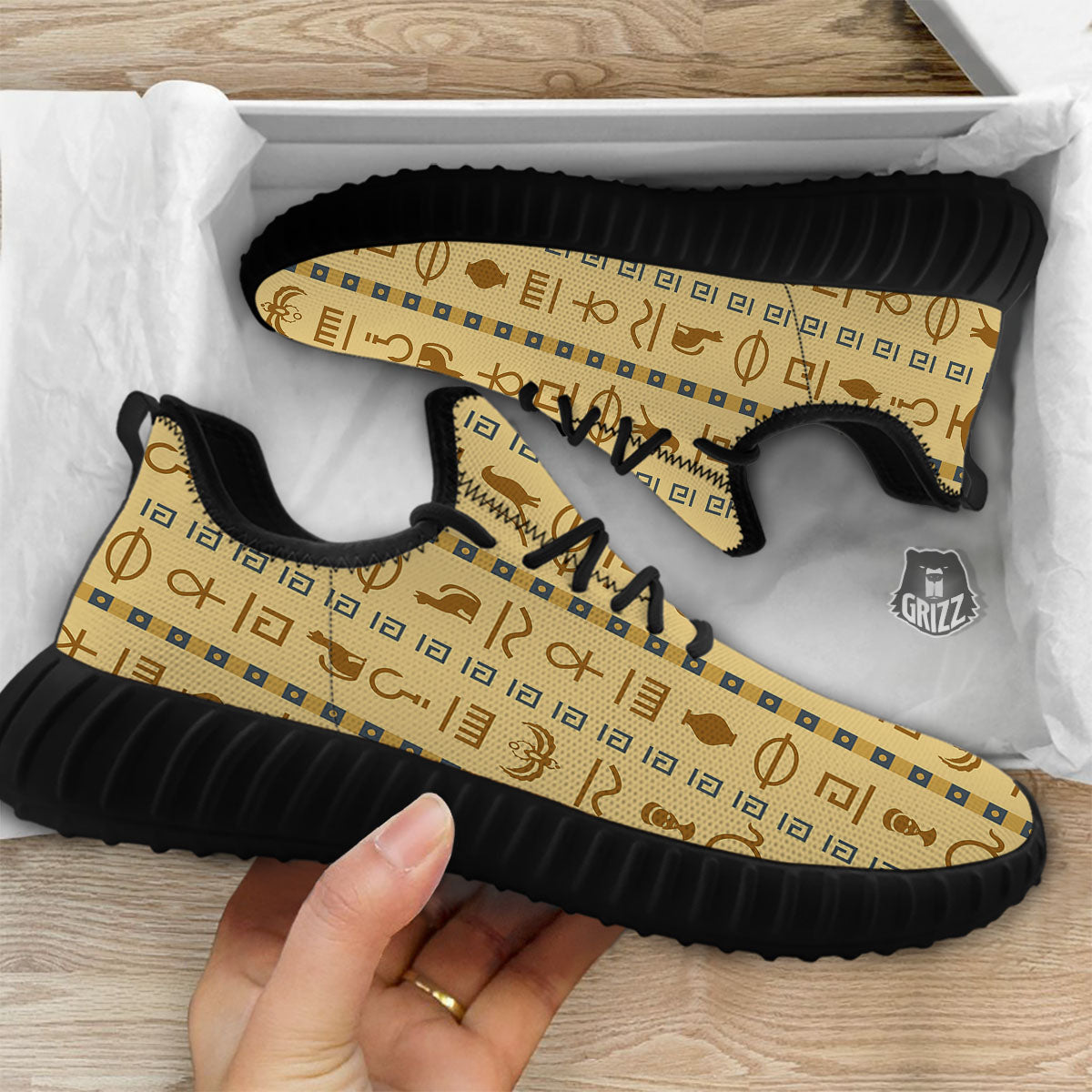 Hieroglyphs Egyptian Print Black Walking Shoes-grizzshop