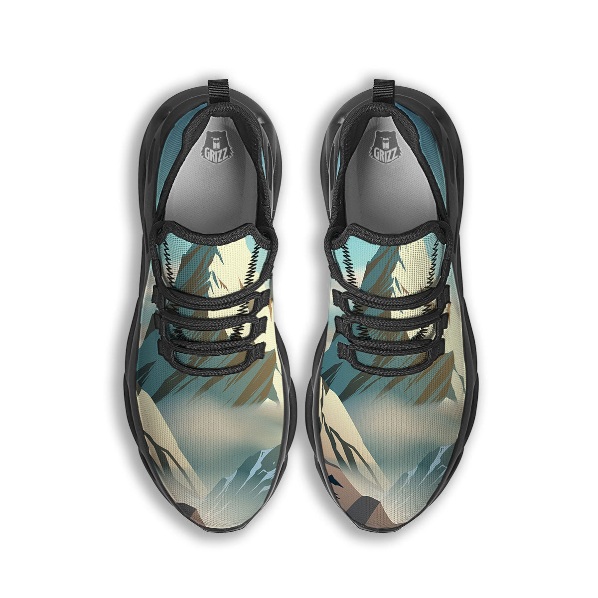 High Mountain Print Black Running Shoes-grizzshop