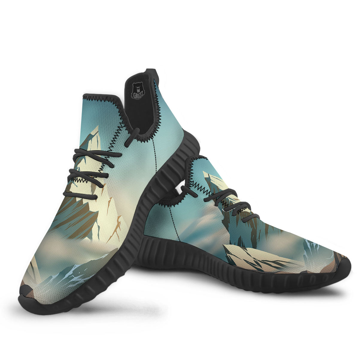High Mountain Print Black Walking Shoes-grizzshop