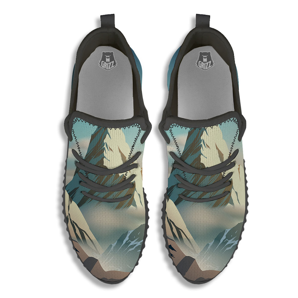 High Mountain Print Black Walking Shoes-grizzshop