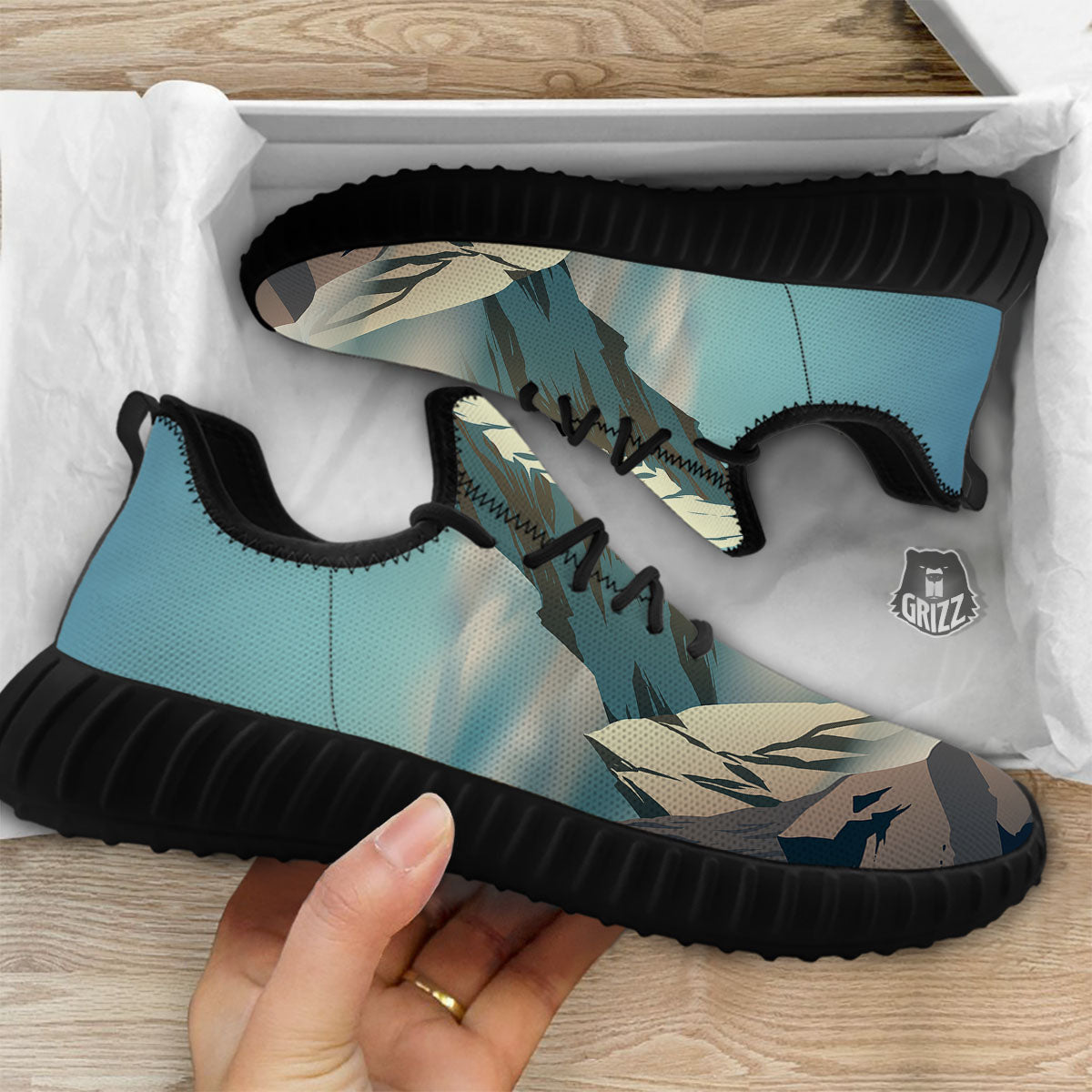 High Mountain Print Black Walking Shoes-grizzshop