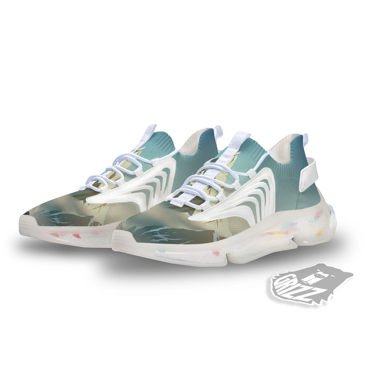 High Mountain Print White Gym Shoes-grizzshop