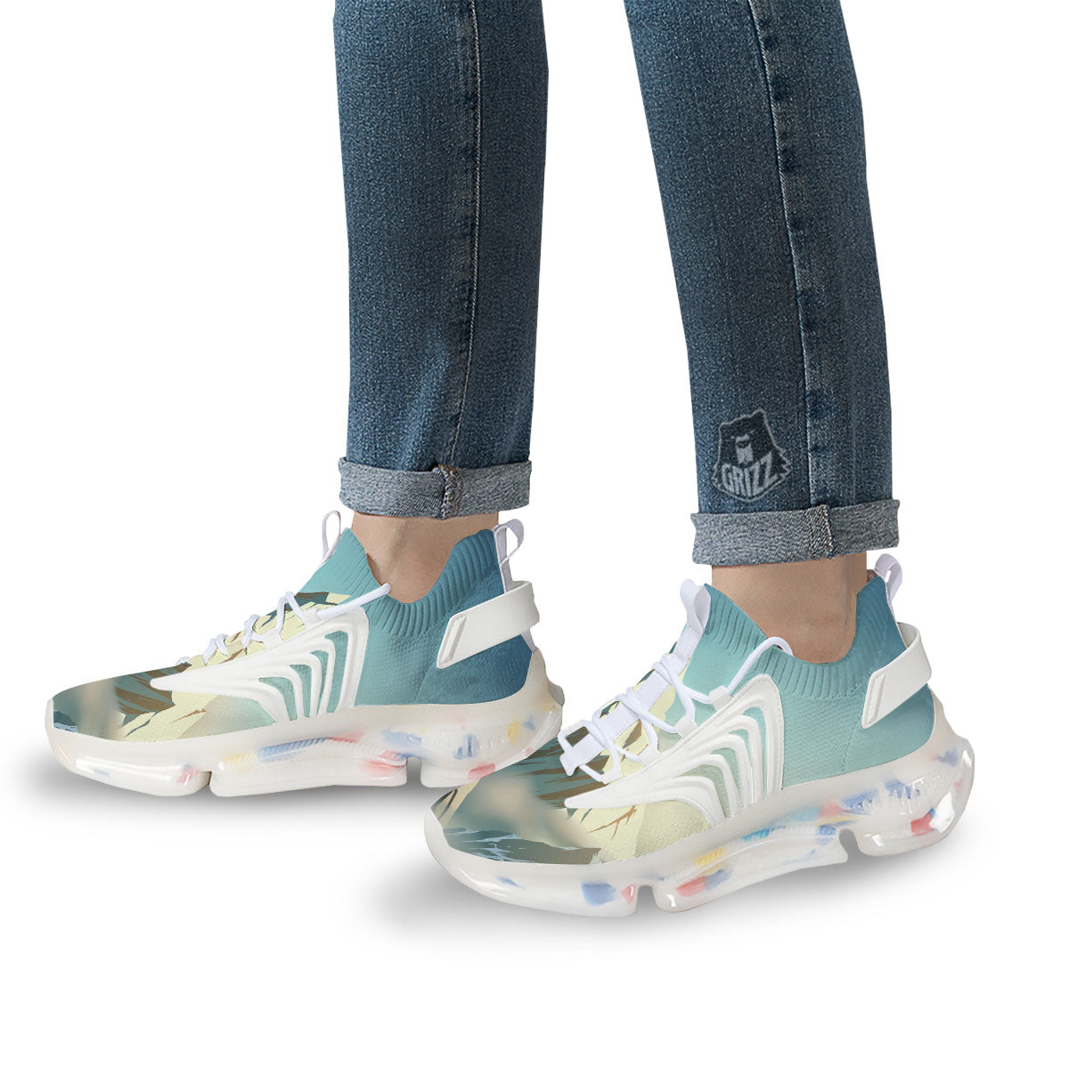High Mountain Print White Gym Shoes-grizzshop